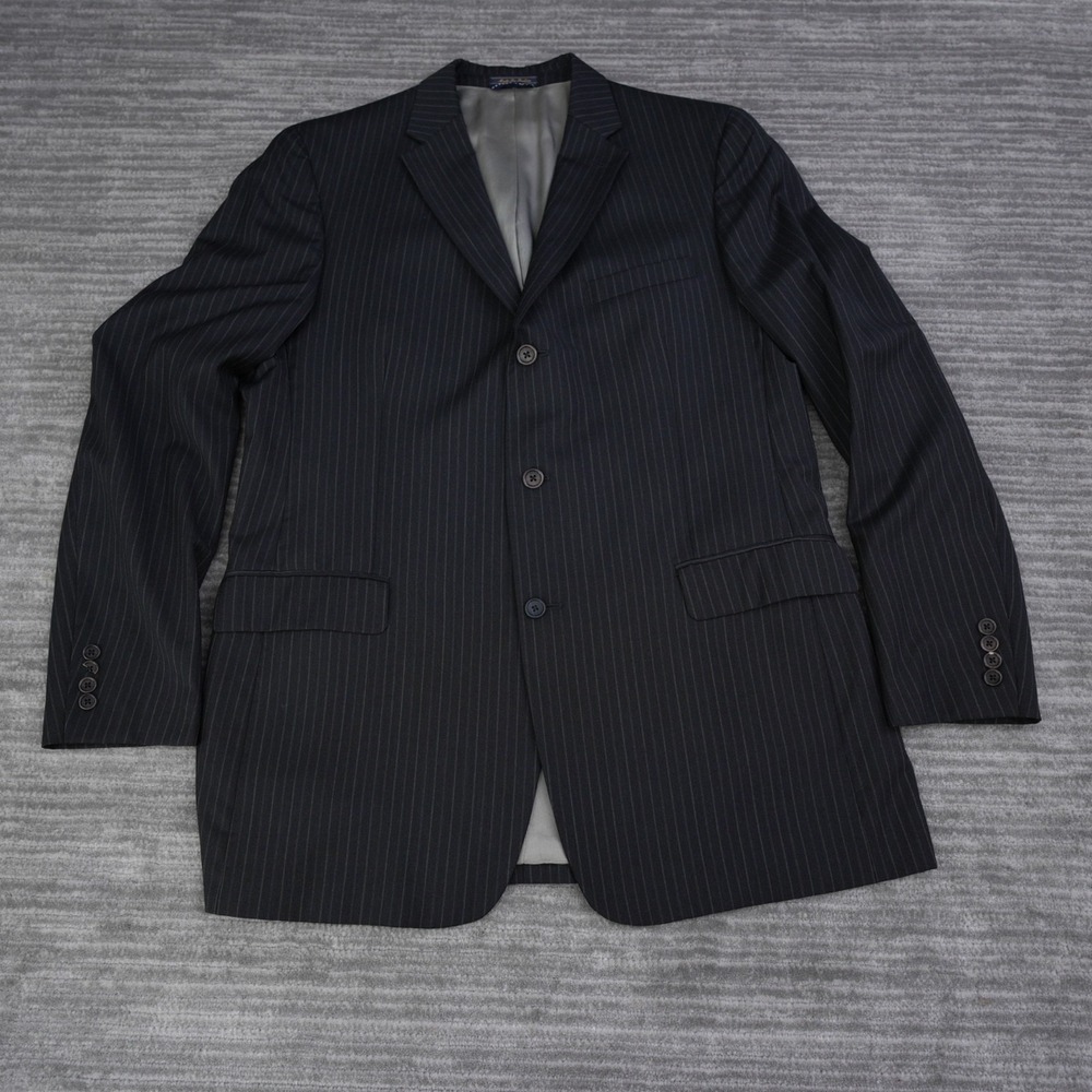 Tommy Hilfiger Blazer Men Black Striped 100% Wool‎ Sports Coat Jacket 44L